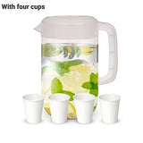 Smarthome Homesmart Plastic Water Pitcher, Juice 1 Gallon Pitchers With 4 Cups 12.5 oz, Tea Jug, Container, White Beverage For Ice & Lemonade, 4L Mixing BPA-free
