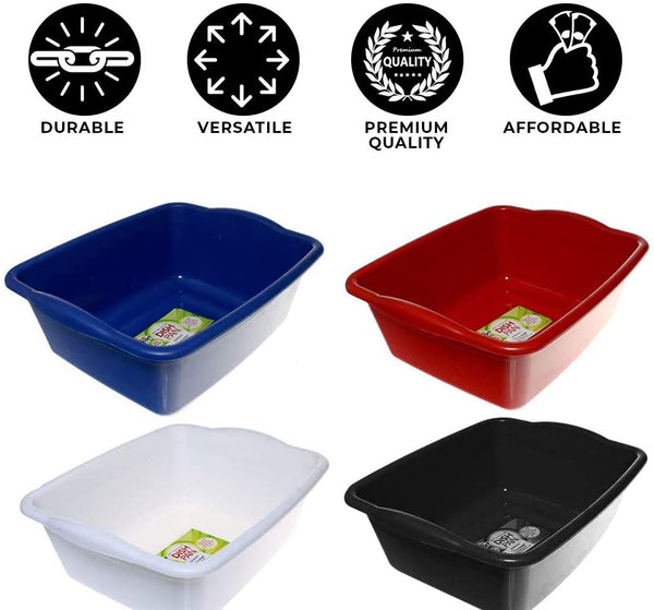 HOMESMART 12 quart Plastic dish pan 15''X12.6''X5.3'' Perfectly fits in standard single or dual sink – Sturdy - Multipurpose - Lightweight and portable (White, Black, Blue, Red) - My Home G